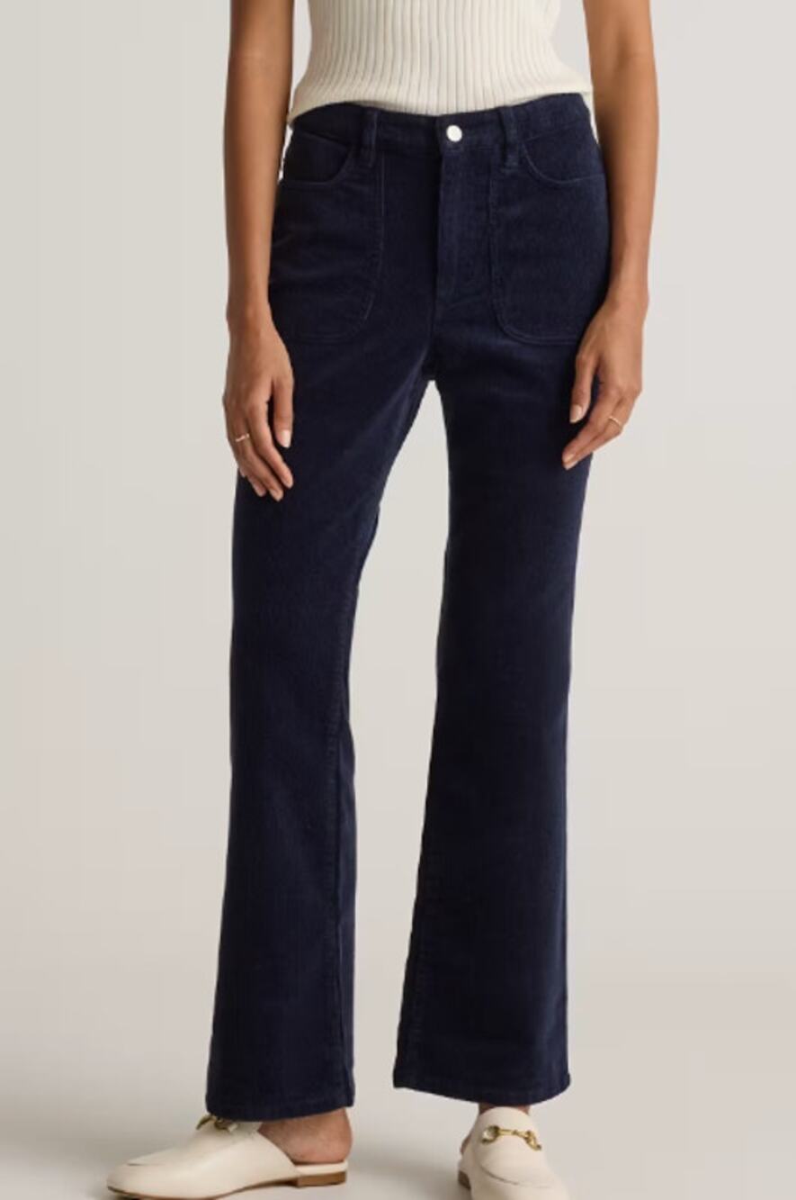 Quince Organic Stretch Corduroy High Rise Flare Pants Deep Navy Women's Size 10